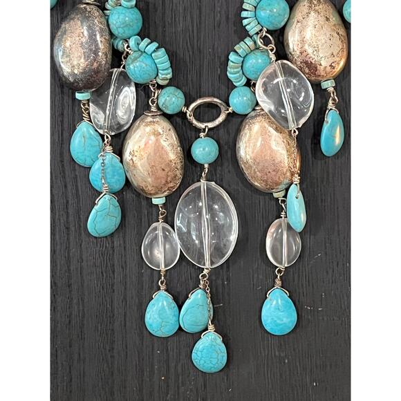 Chico’s Turquoise Statement Necklace Boho Southwestern Mixed Bead Silver Tone - Picture 3 of 9